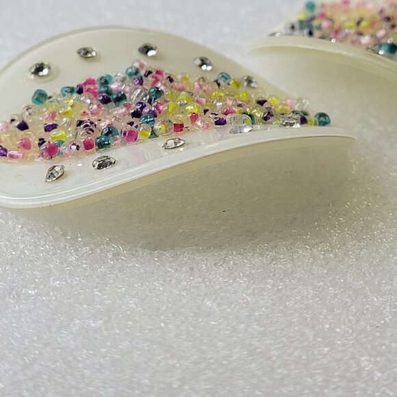 Creamy White Large Earrings with multicolored Beads and Crystal Fashion Stones - Picture 5 of 14